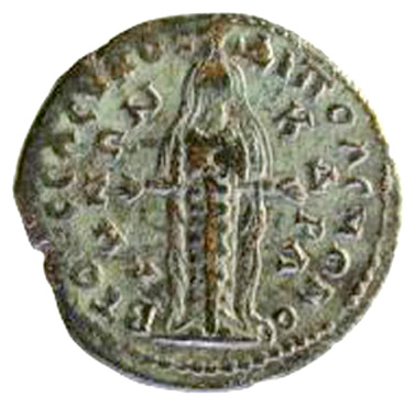 Veiled pillar goddess with ornments: coin