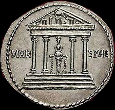 coin showing goddess in her temple
