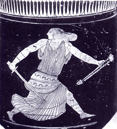 woman running with drawn sword
