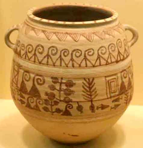 pot with pomegranates and triangular spiral-topped motif