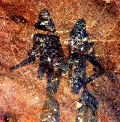 detail of the women, black paint on reddish background