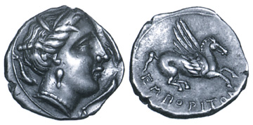 goddess coin with flying horse on reverse