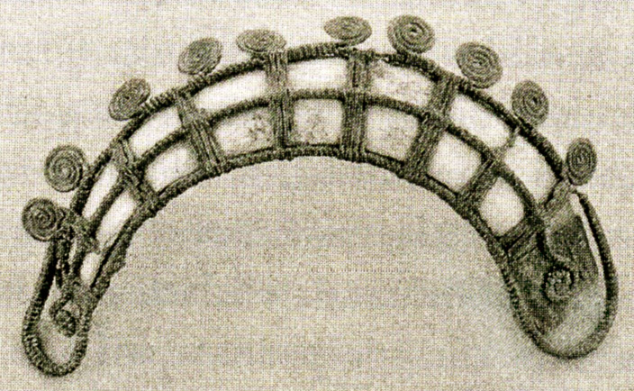 bronze wire diadem with spiral tips