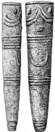 two eye idols cylindrical with crescent shape on torso