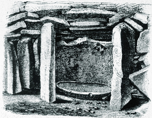     Backstone of Cairn L, Carnbane West, Loughcrew (from Wood-Martin, Elder Faiths of Ireland)