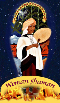 woman drummer with starry sky and fire