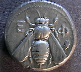 coin with bee and first letters of Ephesus