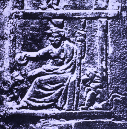 relief of seated goddess flanked by lions