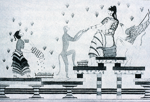 goddess receiving saffron from monkey and gatherers