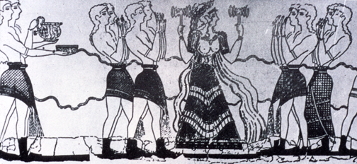 goddess holding labrys being worshipped