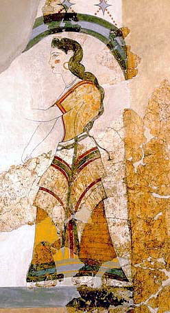 woman in golden flounced skirt