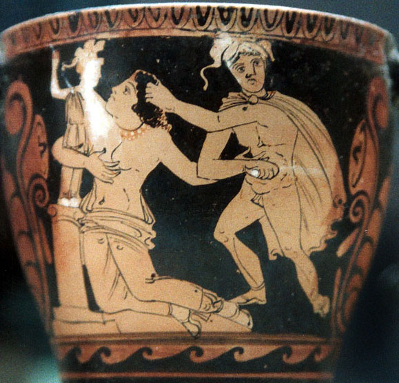 kneling cassandra being dragged from altar