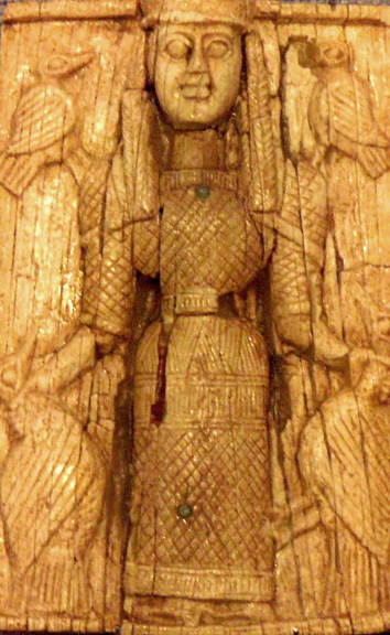 ivory plaque with goddesses surrounded by birds