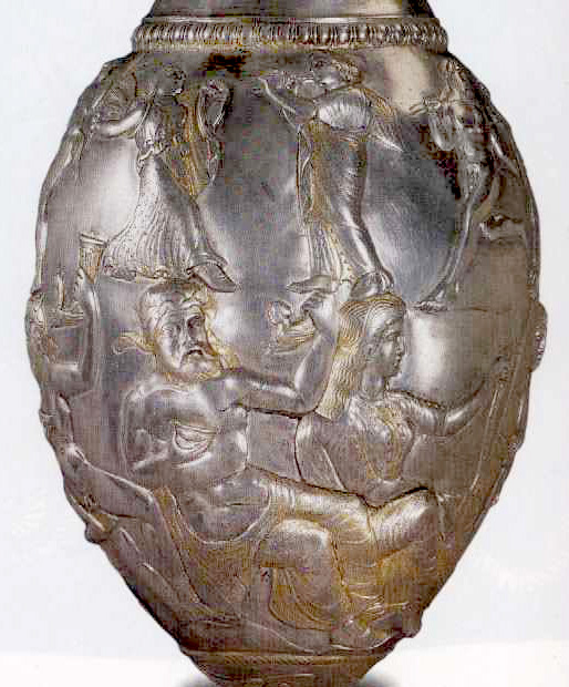 silver ewer with chased maenads