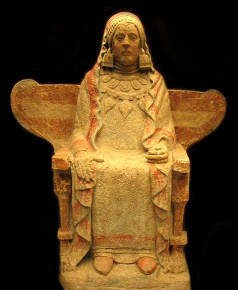 mature lady seated on winged throne