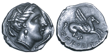 goddess coin with flying horse on reverse