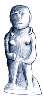 statue of naked woman wearing torc and nothing else, with hand to vulva